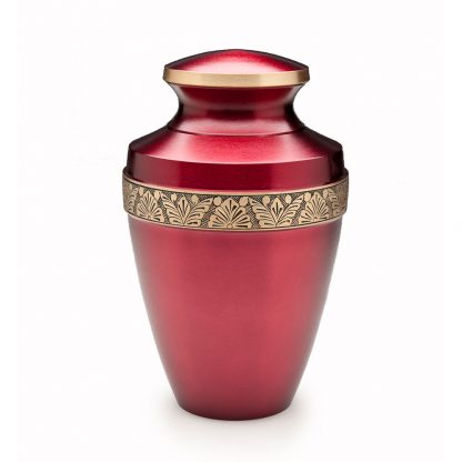 Grecian Crimson Red Metal Urn